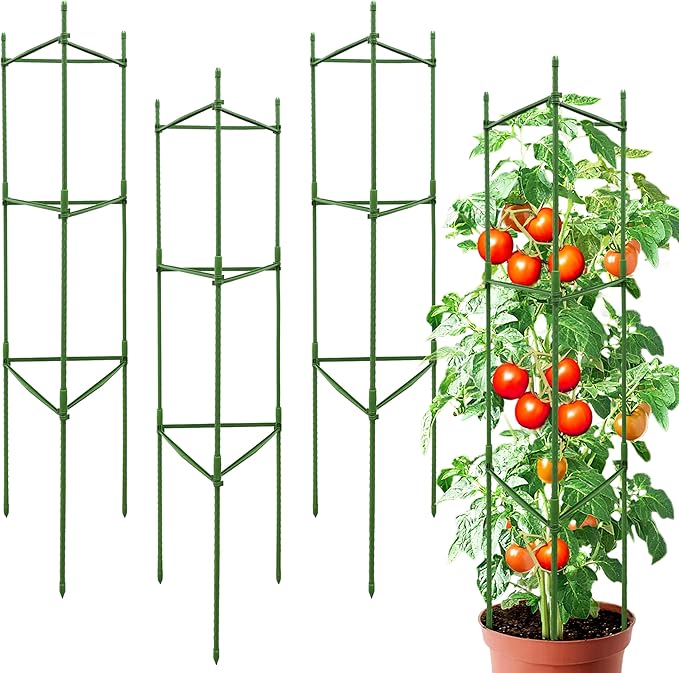 4 Pack 48 Inch Tomato Cages for Garden, Triangle Metal Plant Support with Rust-Resistant Coating, Heavy Duty Tomato Trellis for Raised Bed, Pots, Cucumbers, Peppers & Climbing Plants