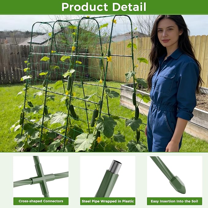 Miory Cucumber Trellis, U Shape Trellis for Raised Bed, Garden Arch Trellis for Climbing Plants Outdoor, Plant Support for Vines, Steel with PE Coated (32" Lx32 Wx63 H)