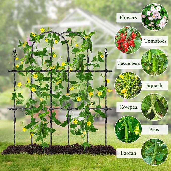 2026 New Upgraded Garden Trellis Set for Outdoor Climbing Plants, 47.2“ H x 39.6” W Rustproof & Reinforced Garden Arch Trellis for Potted Climbing Cucumbers, Tomatoes, Vegetables, Roses, Flowers