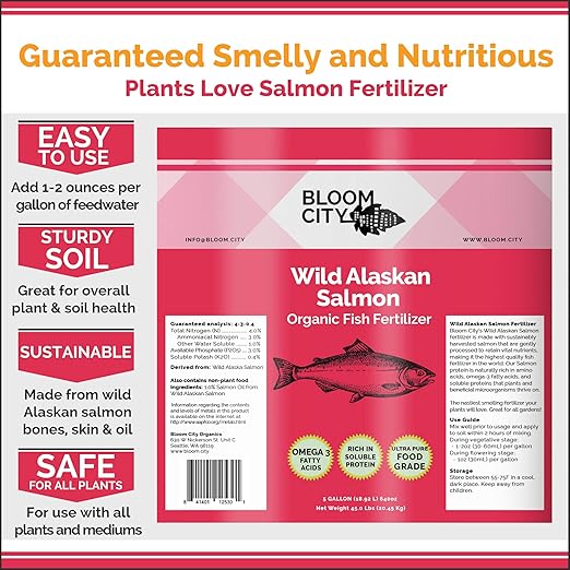 Bloom City Organic Wild Fish Fertilizer – Sustainable Salmon Plant Food for Lush Green Leaves & Healthy Soil, 1 Gallon