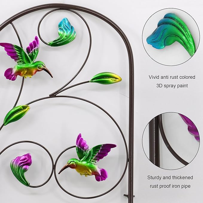 Set of 2 Hummingbird Metal Garden Trellis for Climbing Plants, Decorative Vegetables Flowers Vine Trellis for Outdoor Patio, 60'' H x 12.5'' W, Elegant Hummingbird Design
