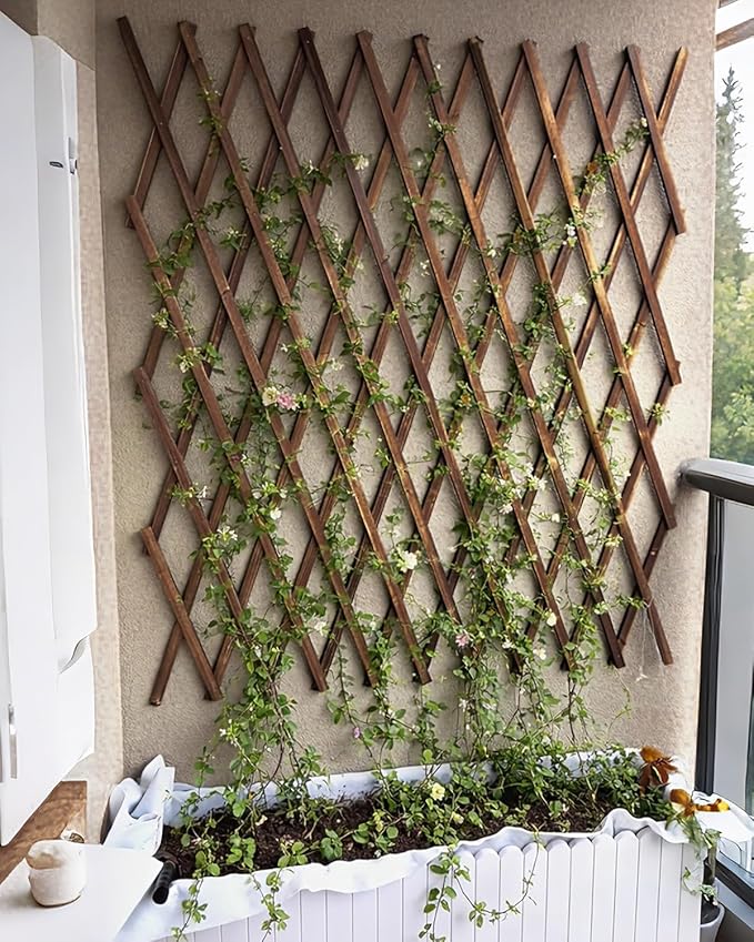 1Pack 35.4inch Wooden Lattice Wall-Expandable Plant Garden Trellis for Climbing Plants Outdoor