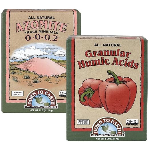 Down to Earth Azomite Powder & Granular Humic Acids | Volcanic Ash Mineral & Humic Acid | OMRI Listed | Ideal for Vegetable Gardens, Lawns, Beds, Row Crops & Containers | 5 lb Each