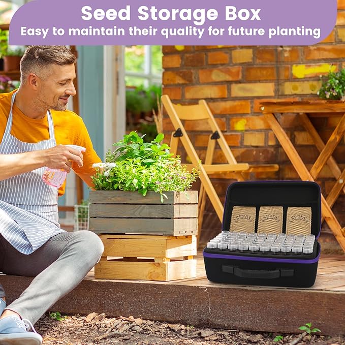 Nage-Bay 120 Slots Seed Storage Box with 25 Envelopes and Tools, Large Sturdy Storage Organizer for Garden Plant Seeds, Seed Bank with Zipper, Label, Funnel, Tweezers, Tray (Seeds Not Included)