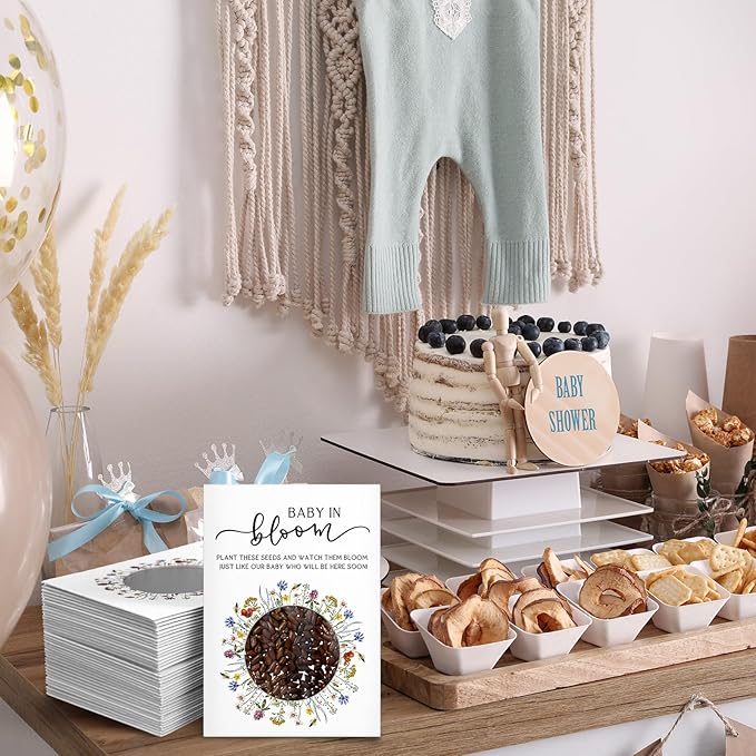 Fumete 50 Pack Baby in Bloom Seed Packets Baby Shower Party Favor for Guest Envelopes Kraft with Clear Window Resealable Seed Organizer Storage Bag for Gender Reveal Party, No Seeds(Colored Flowers)