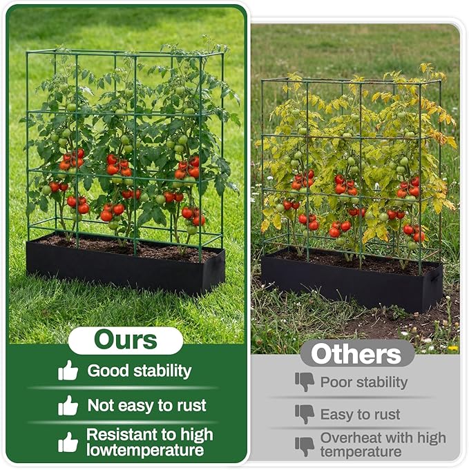 BreezeHug Garden Tomato Cages with 46 Gallon Grow Bags, 66" Height Adjustable Square Plant Support Trellis Large Steel Plant Tower Stakes for Climbing Vegetables Cucumber Squash Pea Flowers Fruits