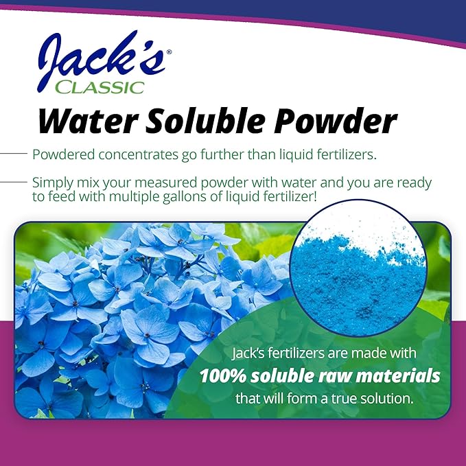 Jack's Classic 7-3-3 Hydrangea Blue Water-Soluble Fertilizer with Micronutrients to Enhance Blue Flowers, 1.5lbs