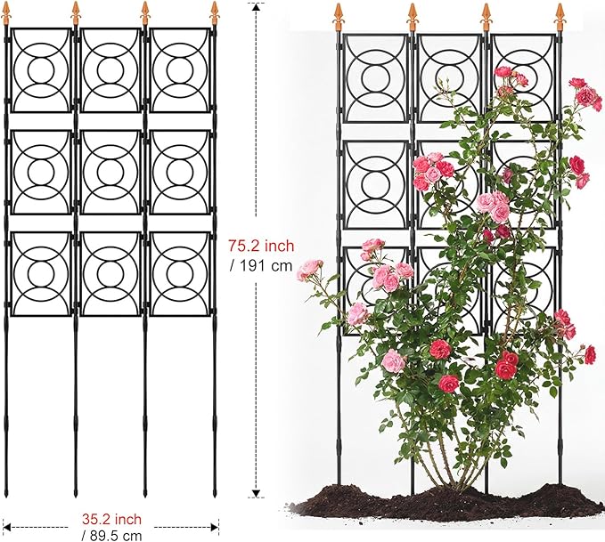 Trellis for Climbing Plants Outdoor, 24 Rifny Tall Garden Trellis Flower Rose Cucumber Trellis for Vines Pea Support, Wall Large Plant Trellis Fence with Plastic Coated Metal Poles, 3 x 6.2 FT