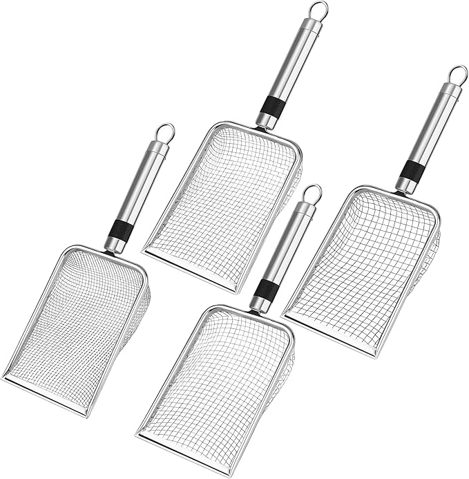 4pcs/Set Stainless Steel Soil Sifter for Gardening 4 Size Garden Sand Compost Sieves Dirt 2/2.8/3.8/5mm Mesh Dirt Rock Scoop Shovels with Handle Indoor Garden Planting Tool Compost