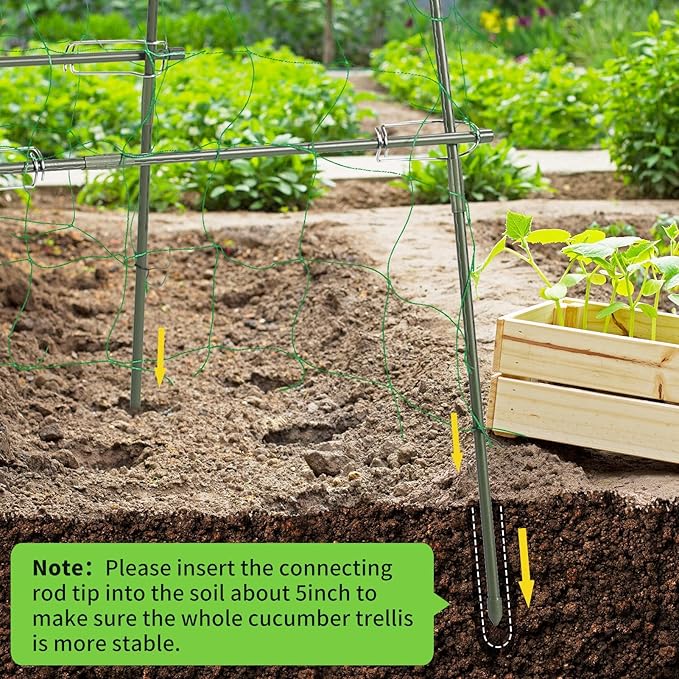 lalahoni Garden Trellis for Climbing Plants Outdoor, Cucumber Trellis U-Shaped Metal Garden Arch Plant Support with Climbing Net for Vegetable, Flower, Tomato, Bean, Green