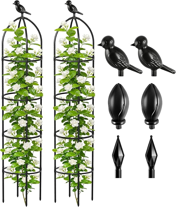 Obelisk Trellis for Climbing Plants, 6 Ft Garden Obelisk Trellis Rustproof Plastic Coated Metal Vine Plant Support Cage for Pots, Morning Glory, Clematis, Rose, Indoor and Outdoor Use, 2 Pack