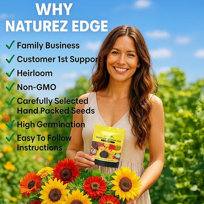 NatureZ Edge 5200+ Sunflower Seeds for Planting Bulk Variety Pack, Get More Sunflower Seeds to Plant, from Dwarf Sunflowers to Giant Sunflower Seeds, Includes Mammoth Sunflower Seeds, Non-GMO