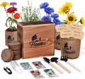 Meekear Indoor Starter 4 Kit with Complete Gardening Kit & Wooden Box, Growing into Shasta Daisy, Cornflower, Sunflower, Zinnia