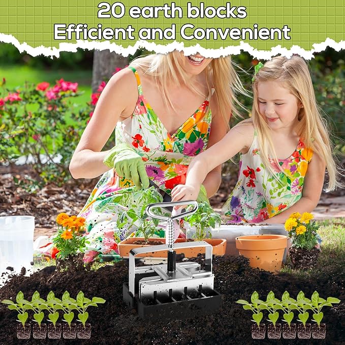 Mini 20 Cell Soil Blocker, Iron Hand Held 3/4 in Soil Block Maker Blocking Tool for Seed Starting with Seed Dispenser Garden Seeding Tools for Indoor Outdoor Plants