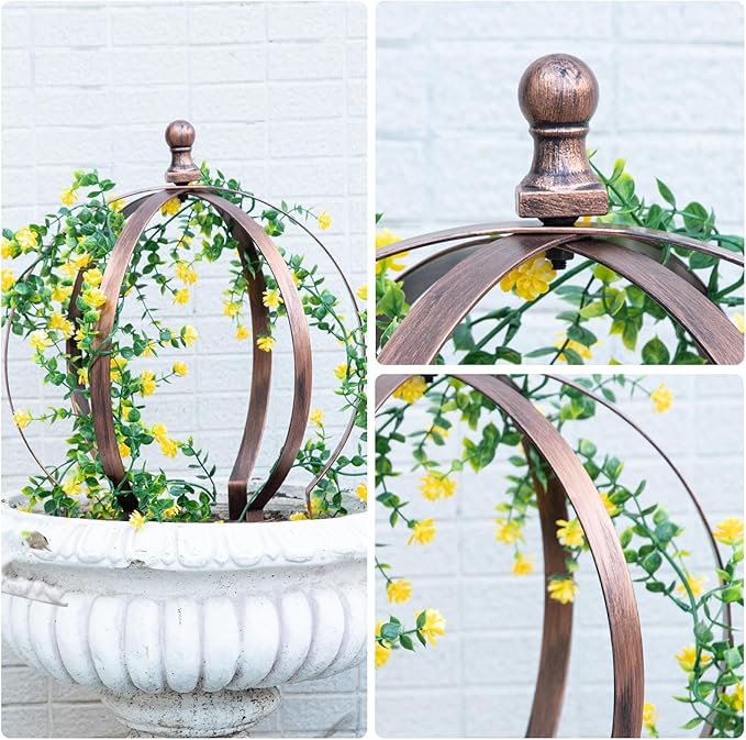 12.6x17.5 Inch Bronze Metal Garden Trellis Obelisk – Versatile Support for Climbing Roses, Vines & Potted Plants – Elegant Outdoor Decor & Space-Saving Design – Easy to Assemble