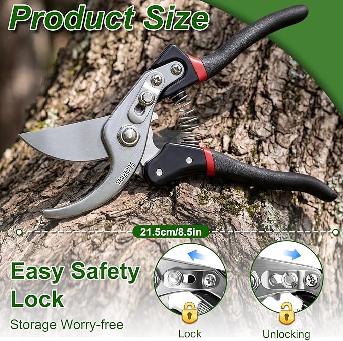 Pruning Shears, 8.5" Professional Garden Shears, SK5 Steel Hedge Clippers, Garden Clippers Handheld, Heavy Duty Garden Scissors Tools, Pruning Shears for Gardening Yard Roadside