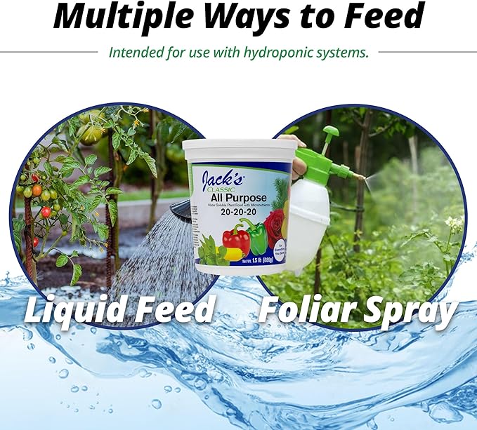 Jack's Classic 20-20-20 All Purpose Water-Soluble Fertilizer with Micronutrients to Provide General Growth on All Plants, 1.5lbs