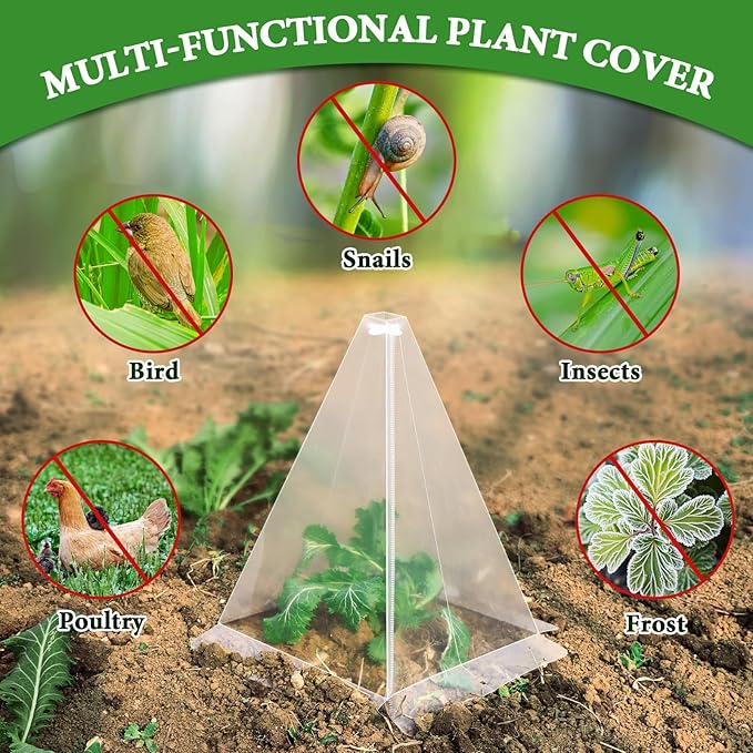 40 Pieces Garden Cloches for Plants, Reusable Plastic Plant Seedling Protector with 80 Ground Securing Peg, Transparent Bell Jar Cloches to Protect Plants from Birds, Slugs, sun, Frost, Freeze Weather
