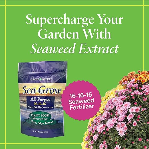Grow More Sea Grow Kelp Fertilizer - 3lbs of 16-16-16 Water-Soluble, All-Purpose Plant Food - Nutrient-Rich, Seaweed Fertilizer - Outdoor & Indoor Plant Food