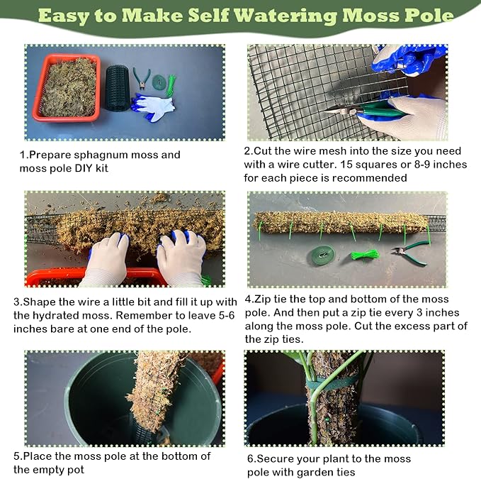 Moss Pole DIY Kit, 6.6ft Metal Moss Pole for Plants Monstera, 2Pcs 8.3in×3.3ft Steel Wire Mesh with Cable Zip Ties, Max Make 4Pcs 20" Sphagnum Moss Pole (6.6ft Wire Mesh Without Plier)