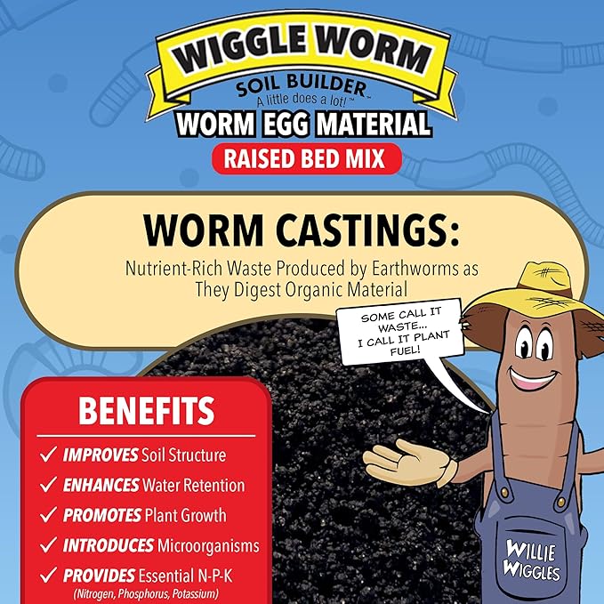 Raised Bed Mix, 40lbs - Organic Soil and Fertilizer for Container Gardening - Worm Egg Material Mixed with Odor Free Pure Worm Castings