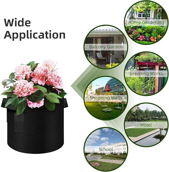 12-Pack 5 Gallon Plant Grow Bags, Thickened Nonwoven Fabric Pots with Handles, Vegetable Planter Bags Containers, Cloth Planters for Garden Vegetable/Flower/Plant/Fruits Outdoor (Black)
