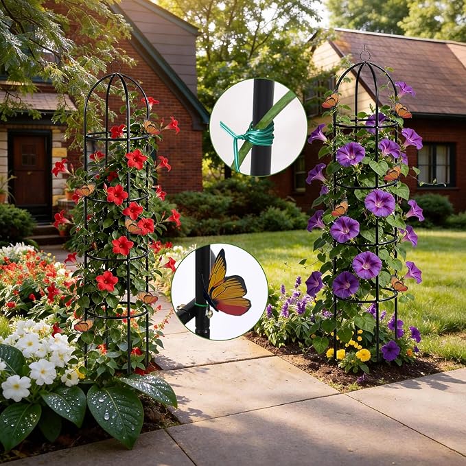100% Metal Tower Obelisk Garden Trellis 6.6 Ft Plant Support for Climbing Plants Rose Bush Round Trellis for Pots Rustproof Metal Plant Flower Trellises for Clematis Vine Jasmine Outdoor Indoor