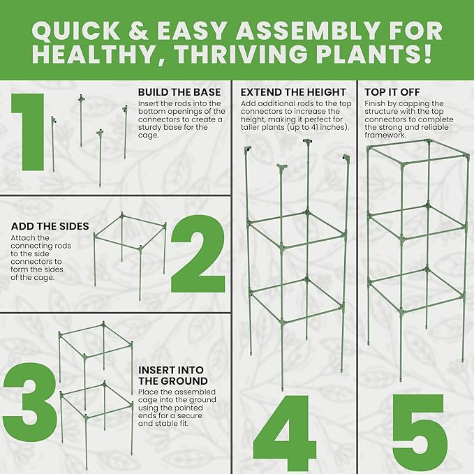 Square Tomato Cage - Large Trellis Stakes and Plant Support Structures for Vegetables and Climbing Plants - Tall Tomato Cages for Garden, Pots, Raised Garden Bed Outdoor Supplies (3 Pack - Up to 41")