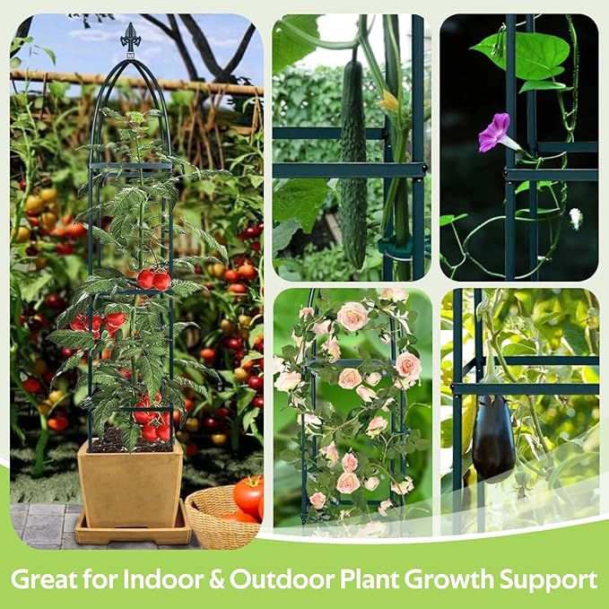 100% Metal Obelisk Trellis for Climbing Plants Outdoor & Indoor - Powder-Coated Thicken Steel Towering Plant Support - Weather-Proof Garden Trellis for Climbing Vine, Vegetables & Flowers