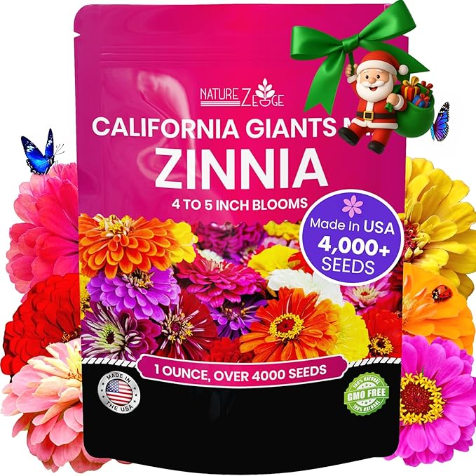 NatureZ Edge Zinnia Seeds for 2026 Planting Outdoors, Over 4000 Flower Seeds, 1 Oz, Non GMO Made in USA, Bulk Semillas De Flores para Sembrar, California Giants, Easy to Grow Zinnia Seed Mix