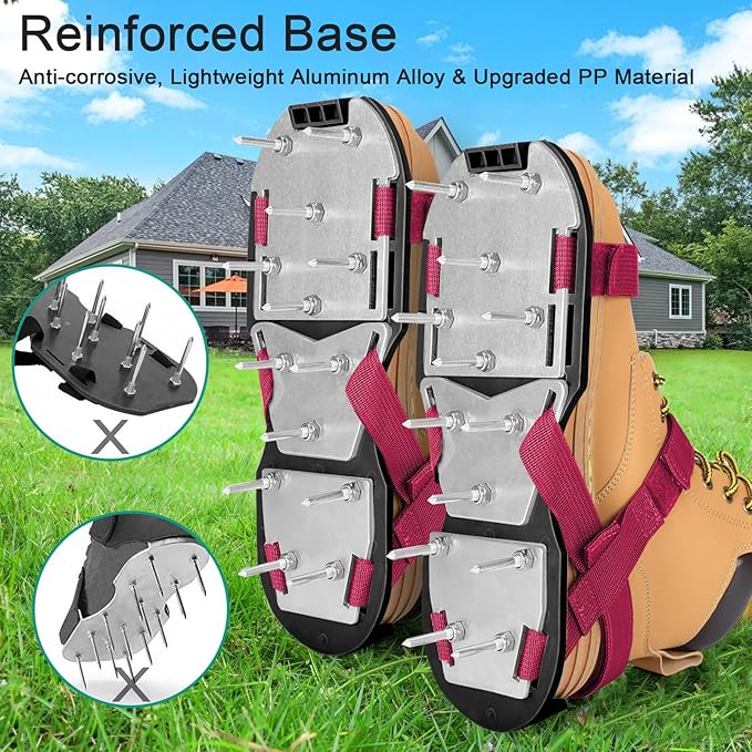 DenForste Lawn Aerator Shoes for Grass - Pre-Assembled Grass Aerator Shoes for Lawn - Soil Yard Aerator Tool for Aerating Patio Garden, Red