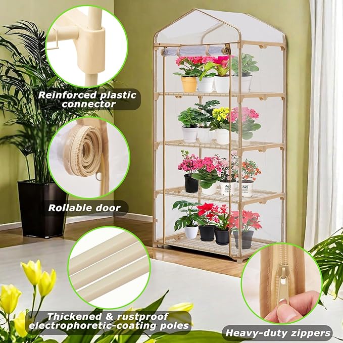 Garden 4-Tier Greenhouse – for Indoor Outdoor Gardening Hot House w/ Zippered Cover and Metal Shelves for Growing Vegetables, Flowers and Seedlings (PLGH704OWP)