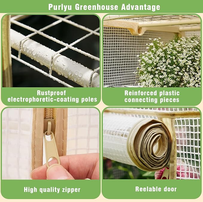 4-Tier Mini Greenhouse – Indoor or Outdoor Gardening Hot House with PE Zippered Cover and Metal Shelves for Growing Vegetables, Flowers and Seedlings 63'' H x 27'' L x 19'' W (PLGH704OWW)