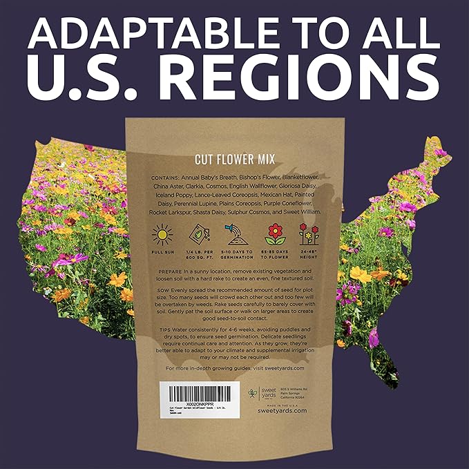 Cut Flower Garden Seeds - Bulk 1/4 Pound Bag - Over 30,000 Fresh Open Pollinated Non-GMO Wildflower Seeds - Long Lasting Annuals and Perennials with Bright Colors