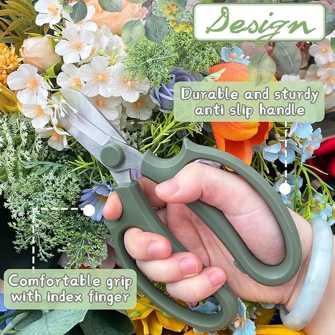 3 Pcs Green Garden Flower Scissors Shears,Premium Stainless Steel Floral Shears,Floral Scissors Pruning Shears for Flower Arrangement,Fruit Picking Trimming