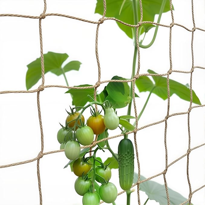 Jute Trellis Netting - Jute Netting for Climbing Plants, Heavy Duty Garden Plant Support Netting for Cucumber, Vine, Fruits & Vegetables Tomato Plants Trellis Net (6.6 x 16.4 Ft, 3.9 Inch Squares)