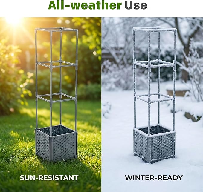 Raised Garden Bed Tomato Planter Box with Trellis, 41.3" Tomato Planters Cage w/Self-Watering for Climbing Plants Vegetables, Patio Indoor Outdoor