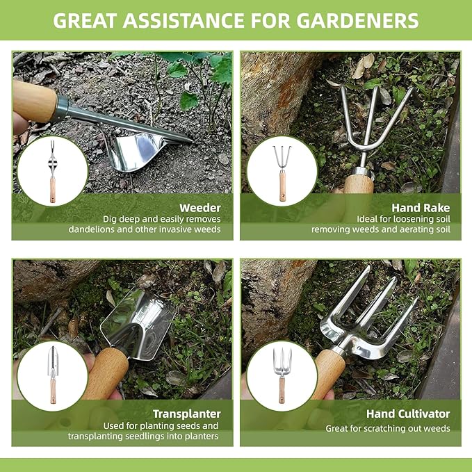 2026 Upgrade 11-Piece Gardening Tools for Women with Gardening Knee Pads and Repotting Mat, Heavy Duty Stainless Steel Gardening Hand Tools, Durable Garden Supplies Kit, Ideal Gifts for Men Gardeners