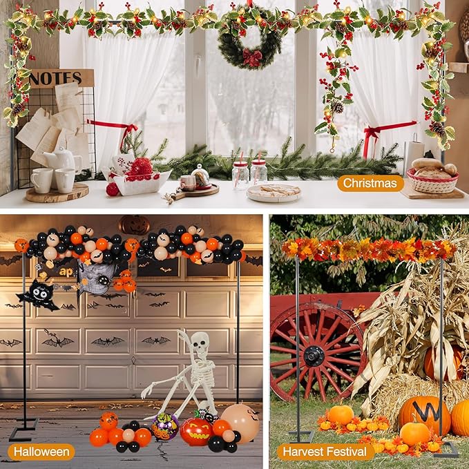 8.2FT Square Wedding Arch,Metal Arch Backdrop Stand Heavy Duty Adjustable,Extra 2 Clamp Change Over The Table Rod Stand,Black Balloon Arch Stand for Valentine Party Decor,Photoshoot Backdrop Stand Kit