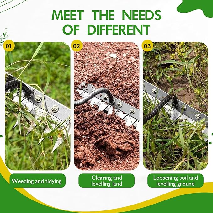Iron Weeding Rake 2.0, 8 Teeth Carbon Steel Garden Weeding Rakes, Heavy-Duty Iron Rake for Gardening and Weeding