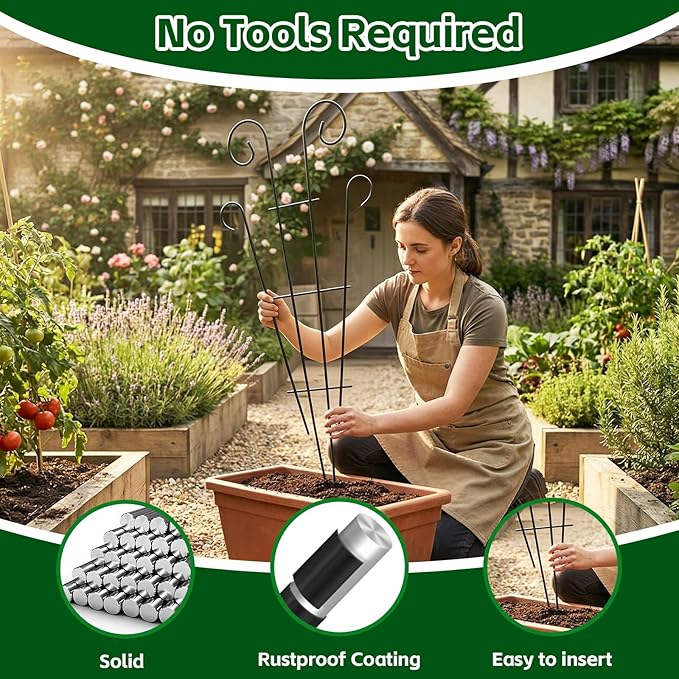 4 Pack 43 Inch Plant Trellis for Potted Plants, Metal Garden Trellis for Climbing Plants, Indoor Outdoor Decorative Vine Support for Pots, Wave Shape, Black