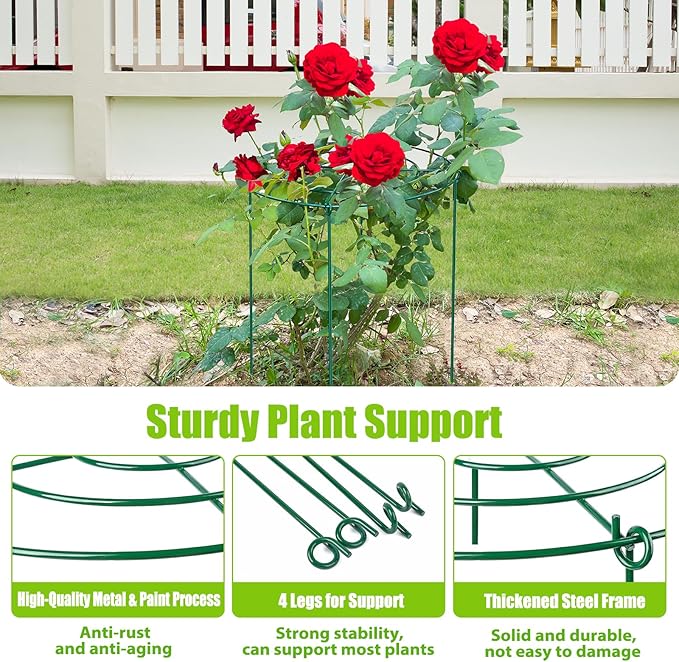 4 Pack Peony Cages and Supports, 14" Dx24 H Plant Supports for Outdoor Plants, Heavy Duty Metal Peony Support Cage Flower Support Rings, Plant Support Ring for Rose Tomato Hydrangea Strawberry