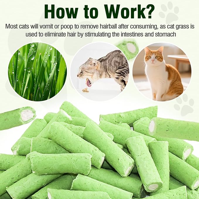 Havenfly Cat Grass Teething Sticks, 3.52oz Edible Natural Dried Cat Grass Treats with Chicken, Cats Snack for Hairball Removal and Dental Care