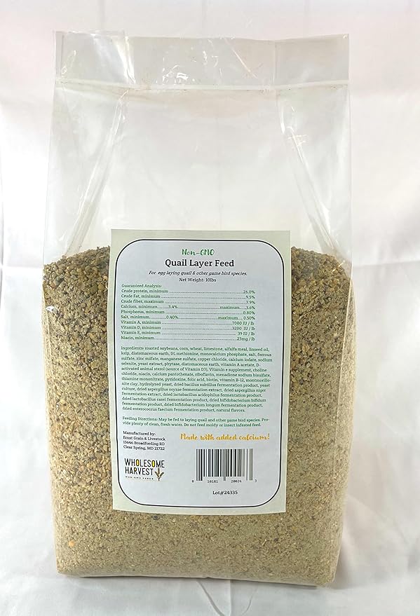 Wholesome Harvest Non-GMO Quail Layer Feed 26% - Premium 10 lb Food for Laying Birds, Button Food