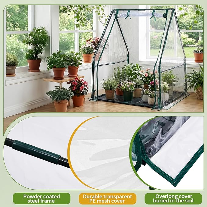 Outvita Mini Greenhouse, Outdoor 3'x3'x3' UV Protected 2-Layer PVC Cover Plant Hot House for Flowers, Seed and Vegetables Protection with Roll-up Zippered Doors for Patio Balcony Backyard