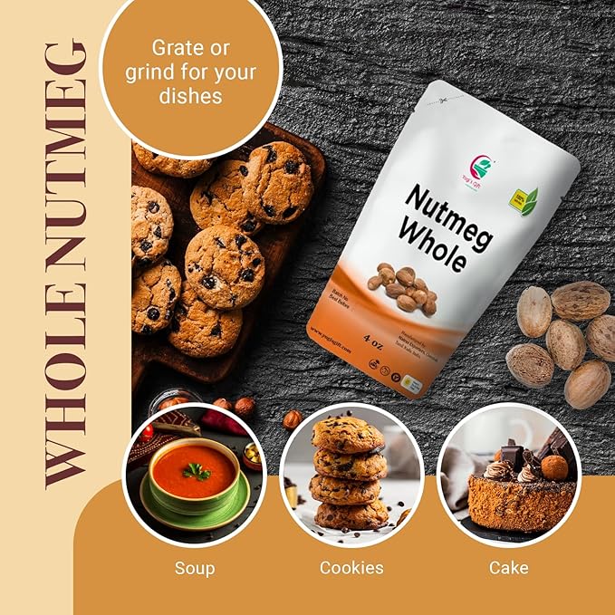 Nutmeg Whole 4oz | Excellent Aroma and Incredible Flavor | Nuez moscada entera | Non- Gmo, Ethically Sourced | By Yogi's Gift®