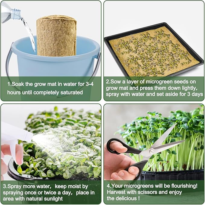 Emsiok 1 Roll 10" X 157" Microgreen Grow Mat Natural Fiber Grow Mats Microgreens Grow Kit Hydroponic Pads Indoor Organic Production for Microgreen Starter Tray Wheatgrass Sprouts