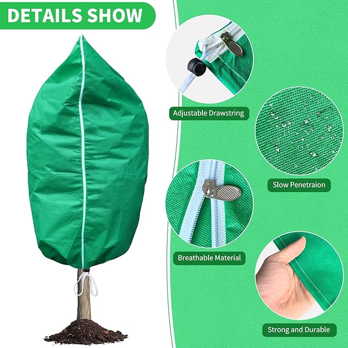 Phopich 2 Pack Plant Covers Freeze Protection, 47''W x 78''H 2.5oz/yd² Winter Tree Frost Blankets Frost Cloths Protectors Bag Cover with Zipper Drawstring for Outdoor Plants Shrub Fruit Trees Potted