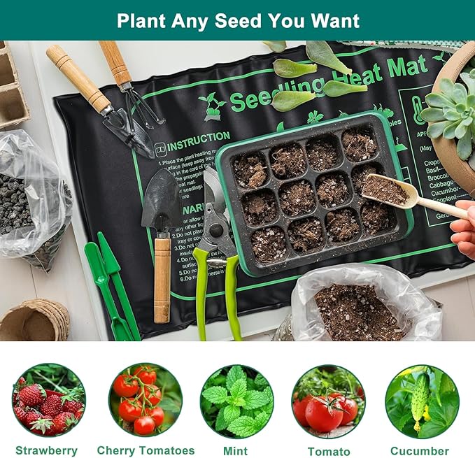 FINEST+ Seed Starter Tray with Heat Mat and Grow Light,5 Pack Seedling Starter Trays with Time Controller,Seedling Starter Tray with Adjustable Brightness,Seed Starting Kit with Adjustable Humidity