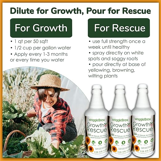 Wrigglebrew Organic Liquid Fertilizer Concentrate from Worm Castings. Non-toxic, All-Purpose, Plant Food for Gardens, Vegetables, Fruits, Houseplants, Seed Starters, and Ornamentals. (32 Fluid Ounces)